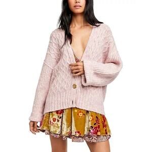 Free People Molly Cable Knit Cardigan Pink Sweater Womens S